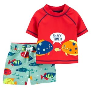 Carter's Toddler Boys Fish Rashguard Shirt and Shorts 2 pc. Set 3T.